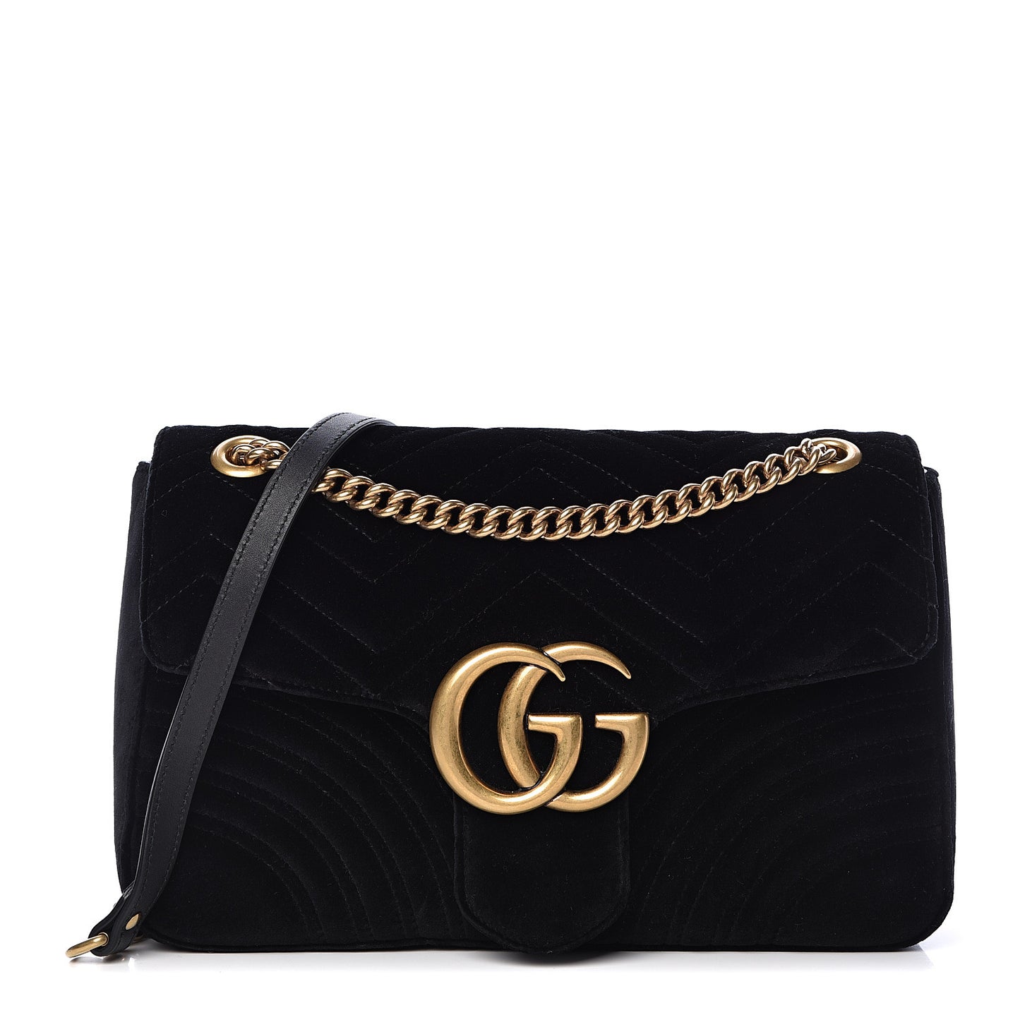 Velvet Matelasse Medium GG Marmont Shoulder Bag Black