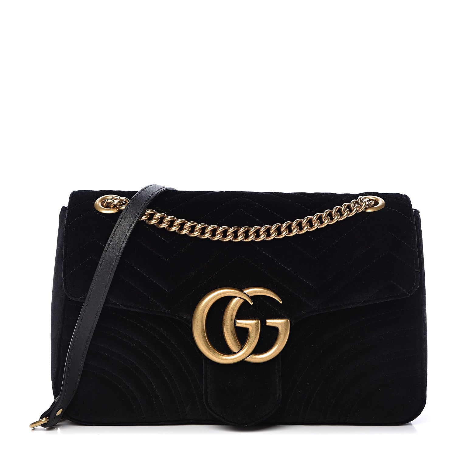 Gucci Velvet Matelasse Medium GG Marmont Shoulder Bag Black 1 of 12