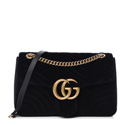 Gucci Velvet Matelasse Medium GG Marmont Shoulder Bag Black 1 of 12