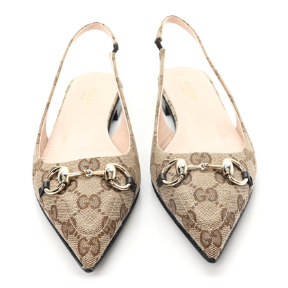 Gucci Monogram Horsebit Womens Slingback Ballet Flat 36.5 Beige Ebony Cocoa 3 of 10