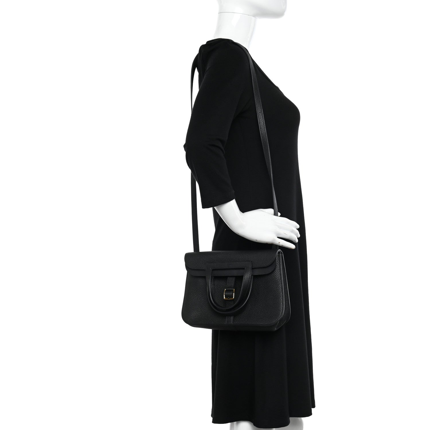 Hermes Taurillon Clemence Halzan 25 Black 2 of 11