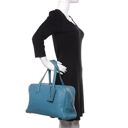 Hermes Taurillon Clemence Victoria II 35 Blue Jean 2 of 9