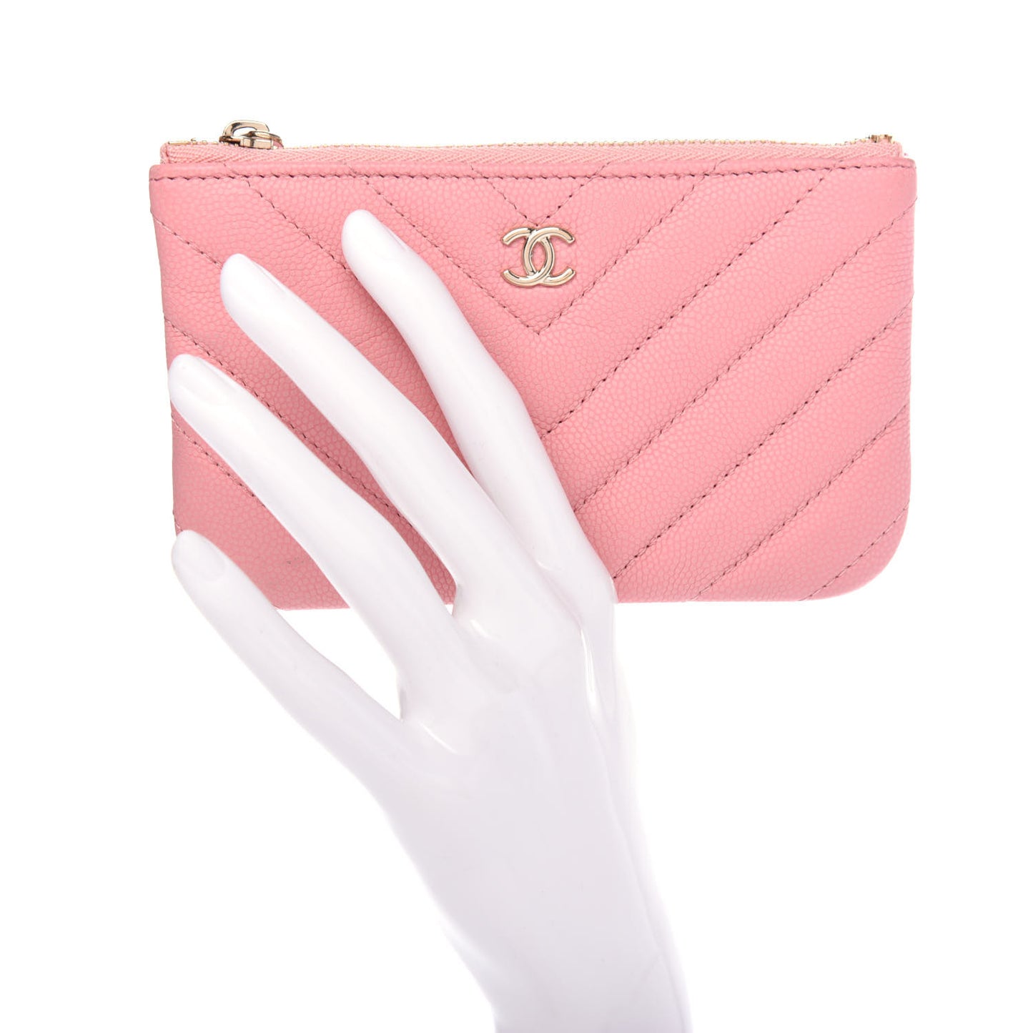 Flat Caviar Chevron Quilted Small Cosmetic Case Pink