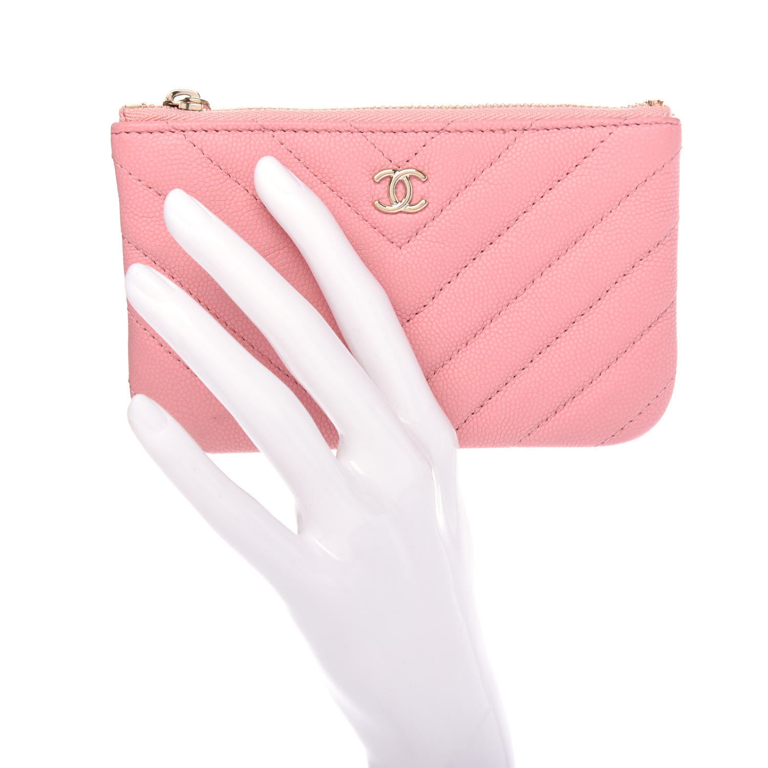 Chanel Flat Caviar Chevron Quilted Small Cosmetic Case Pink 2 of 7