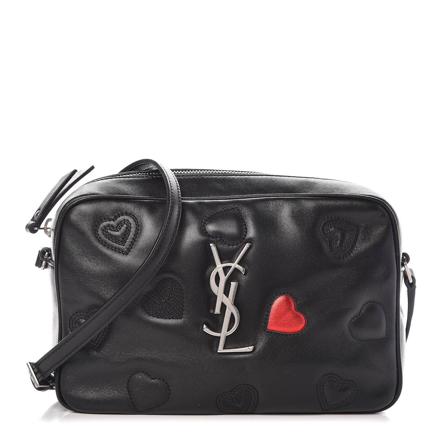 Calfskin Heart Embossed Monogram Lou Camera Bag Black