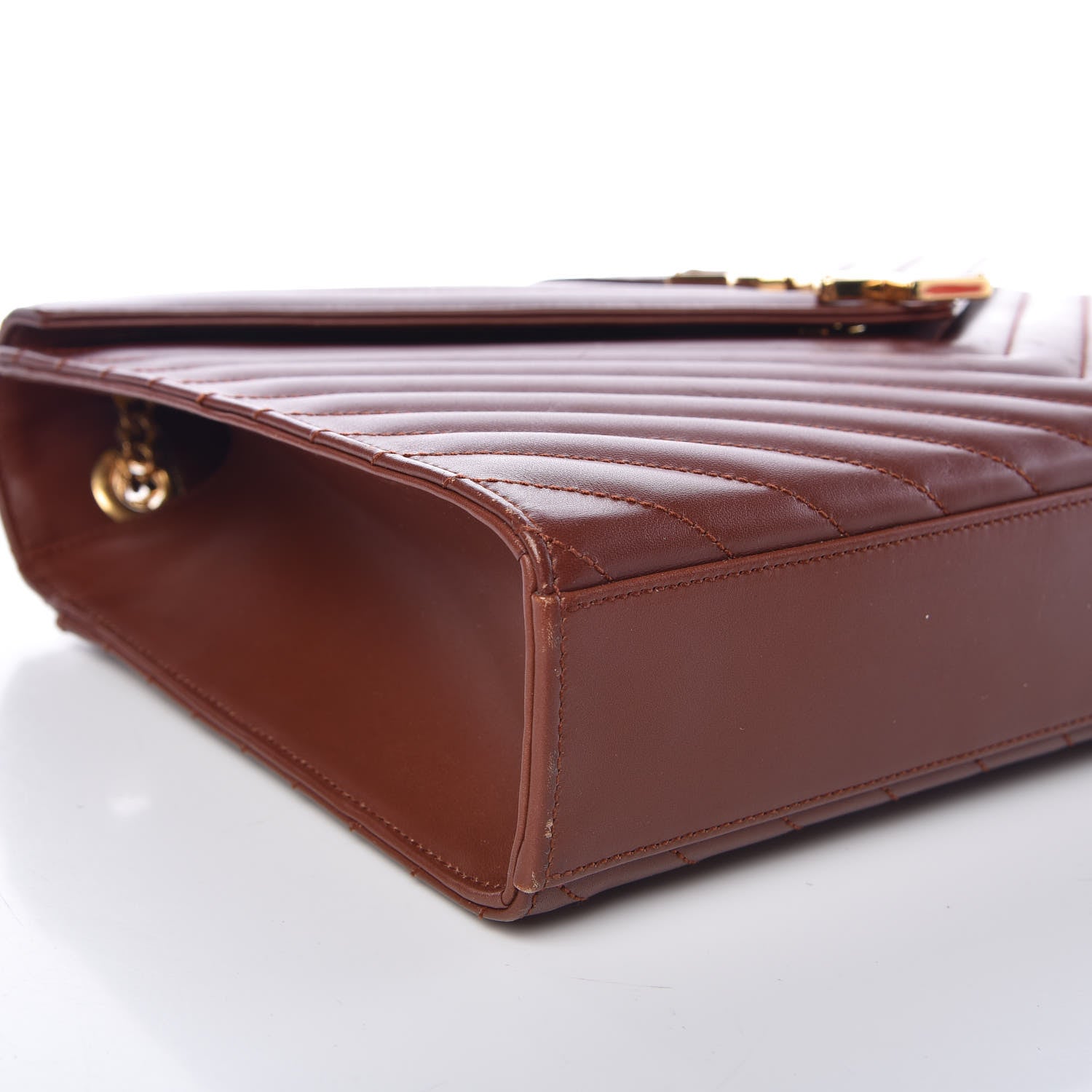 Saint Laurent Smooth Calfskin Matelasse Chevron Large Monogram Satchel Brown 13 of 17