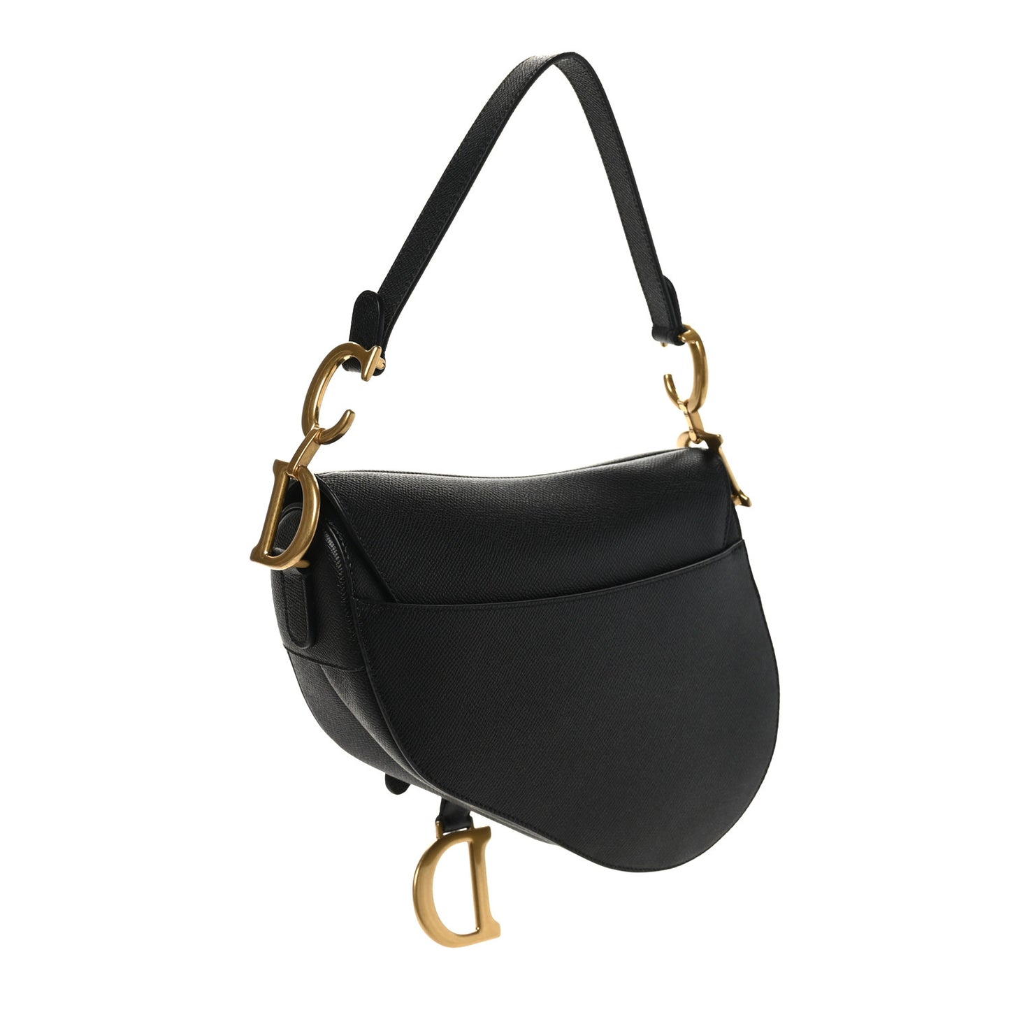 Grained Calfskin Saddle Bag With Strap Black