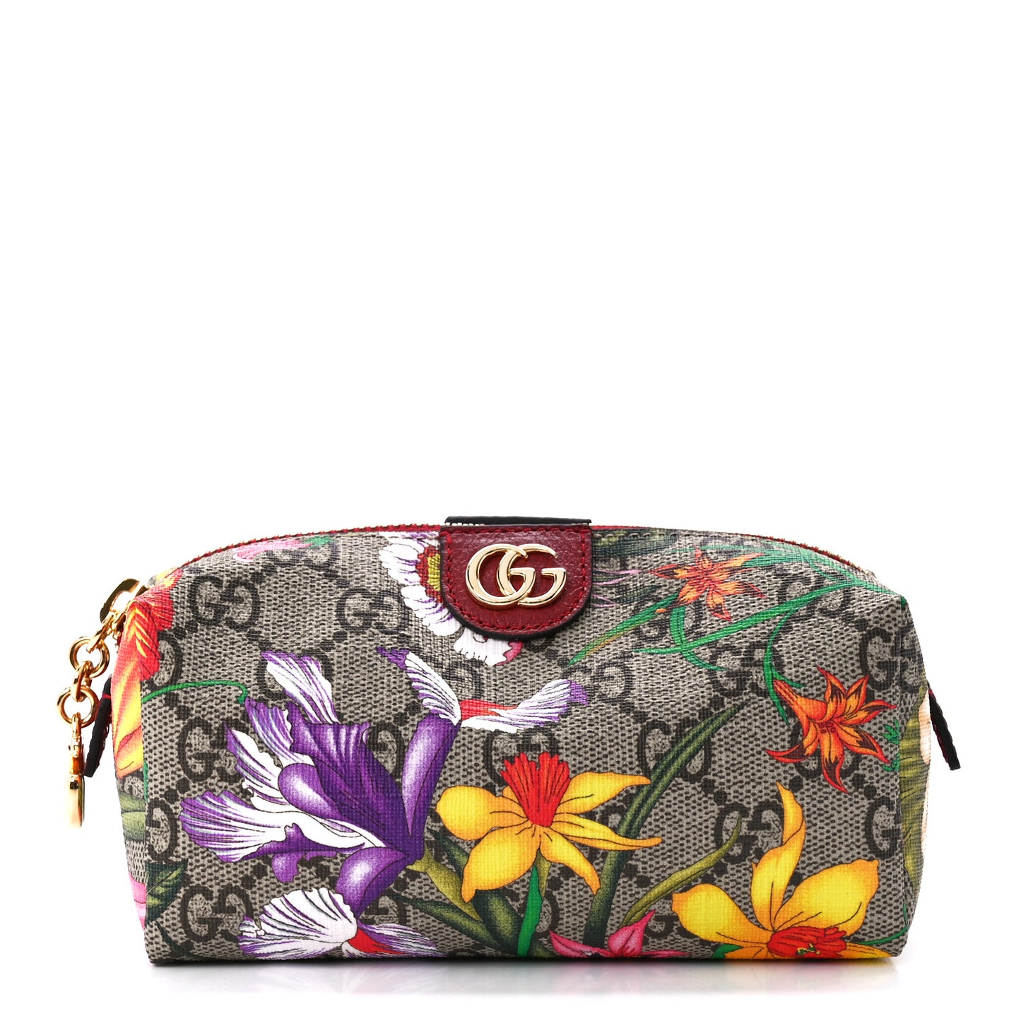 Soft GG Supreme Monogram Flora Calfskin Small Ophidia Cosmetic Case Beige Ebony Multicolor Rosso