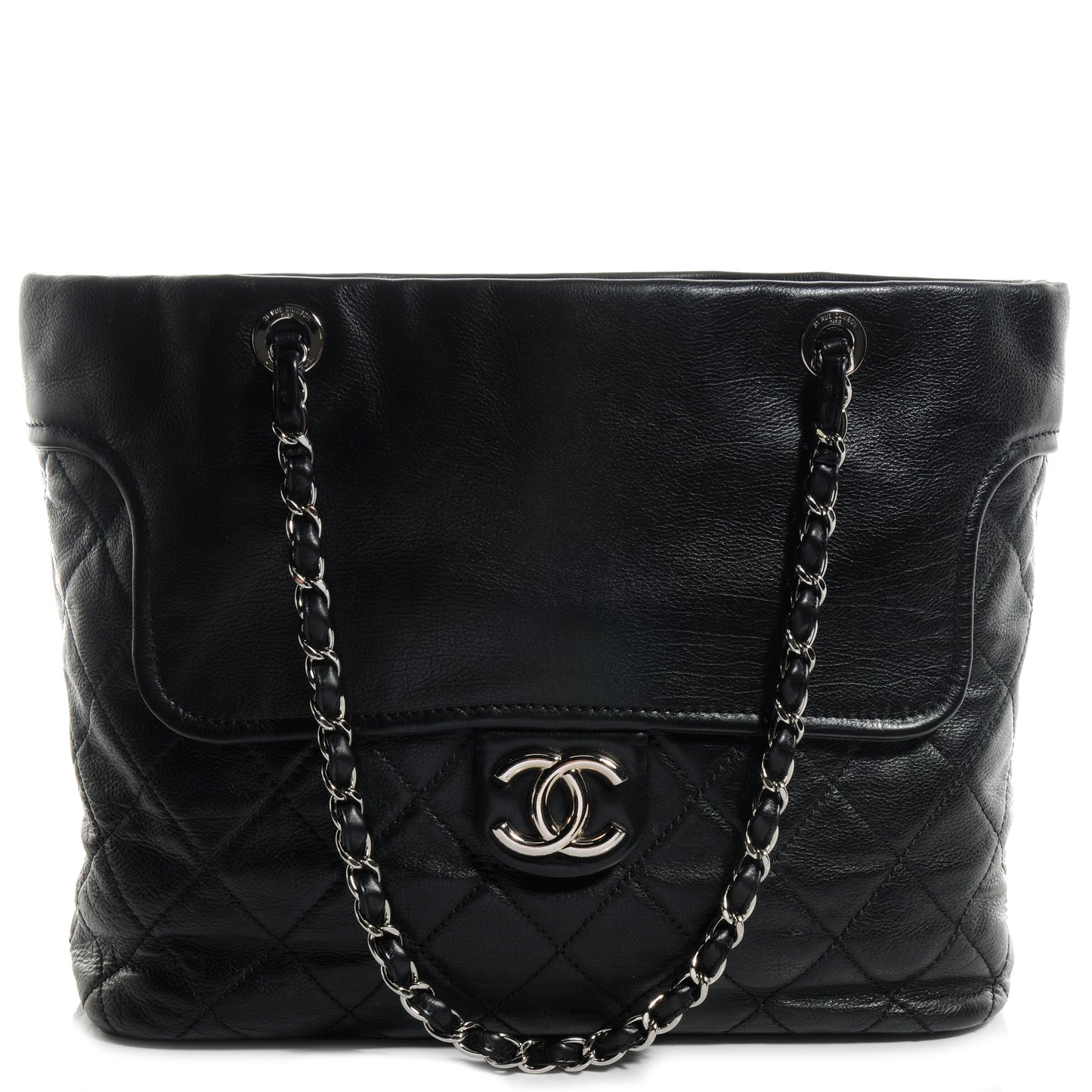 Calfskin Large Front Flap Tote Black