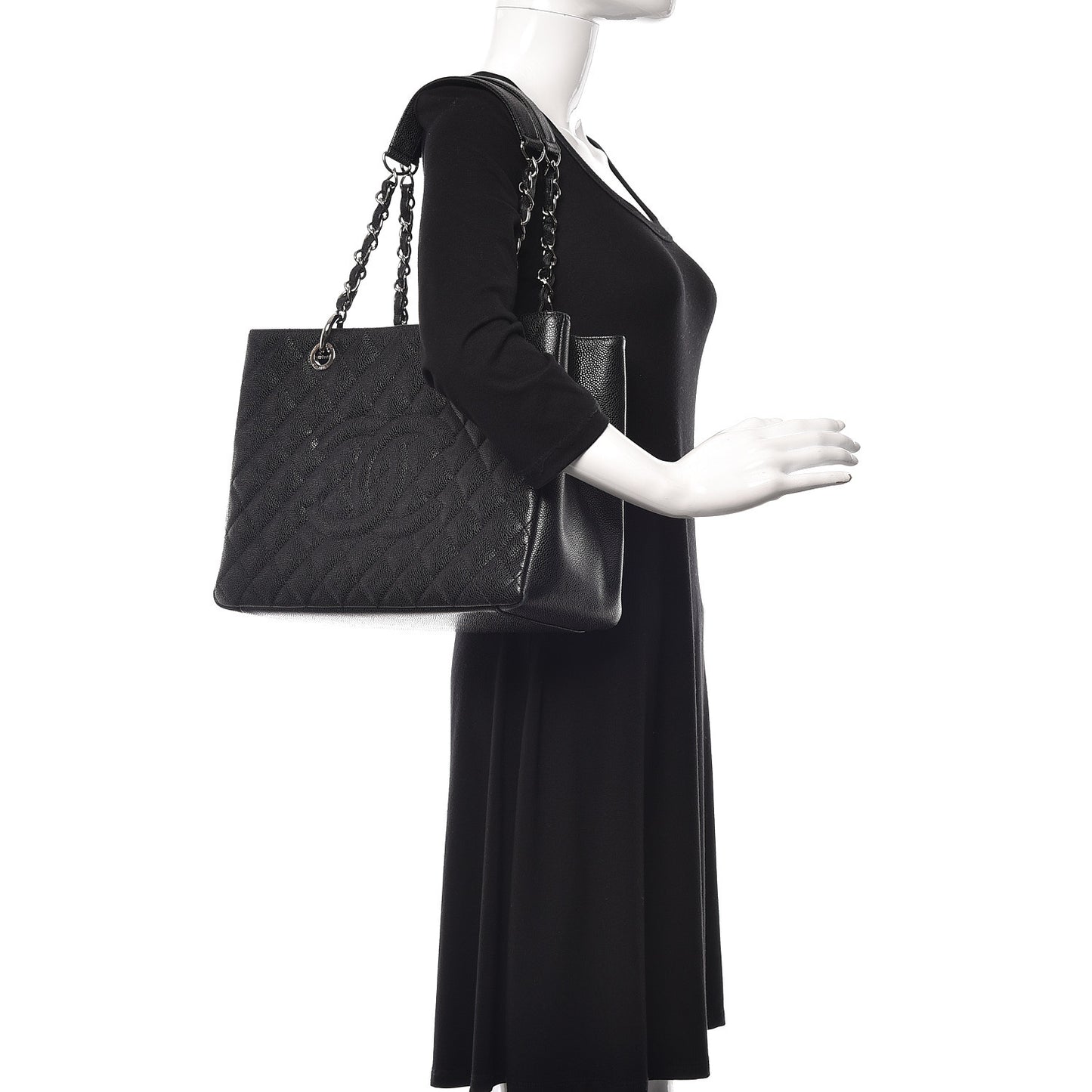 Caviar Quilted Grand Shopping Tote GST Black