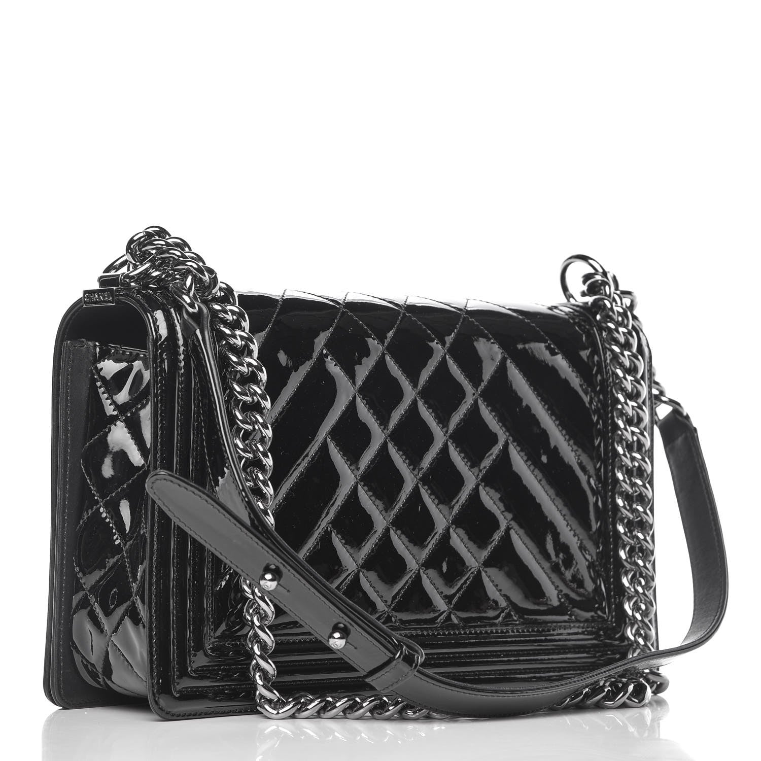 Chanel Patent Chevron Quilted New Medium Boy Flap Black 3 of 9