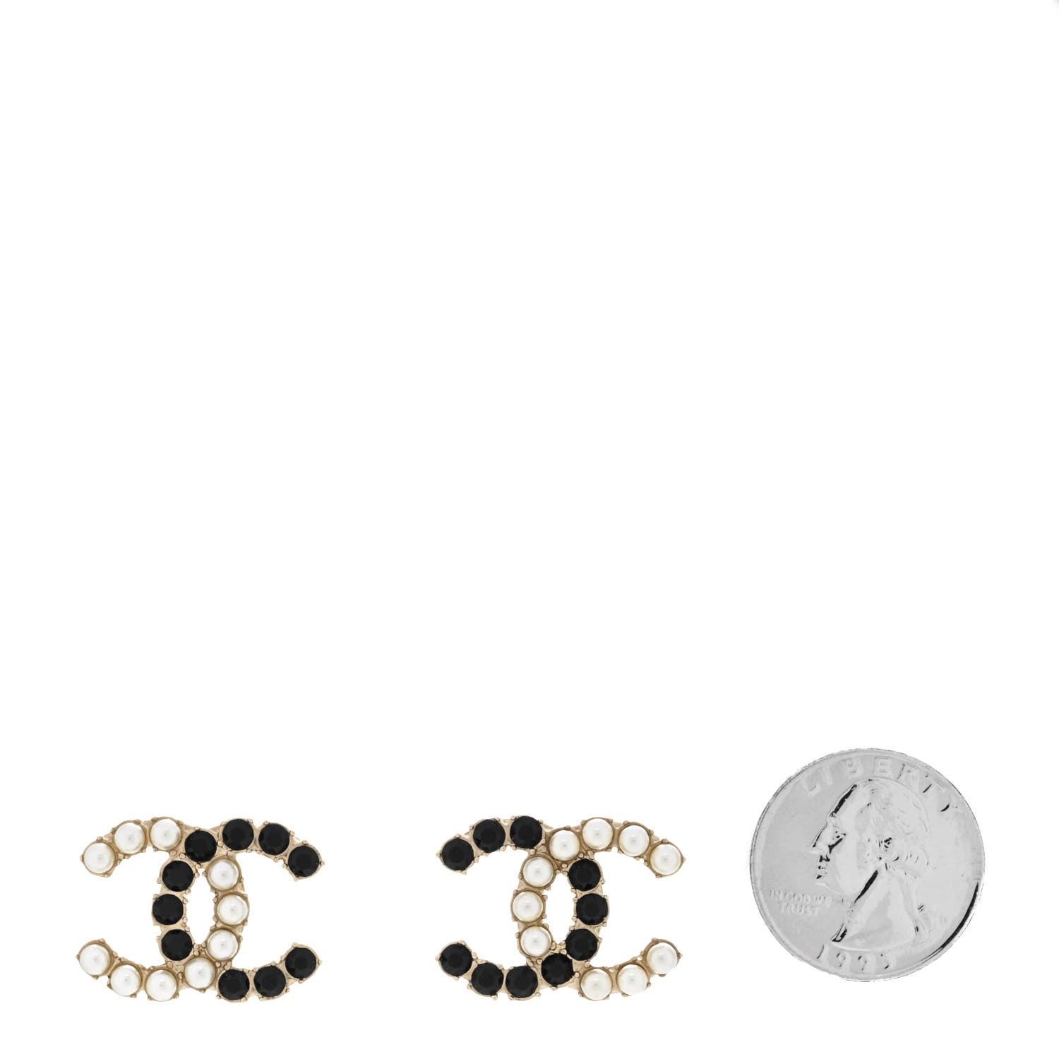 Chanel Crystal Pearl CC Dazzling Domino Earrings Gold Black 2 of 5