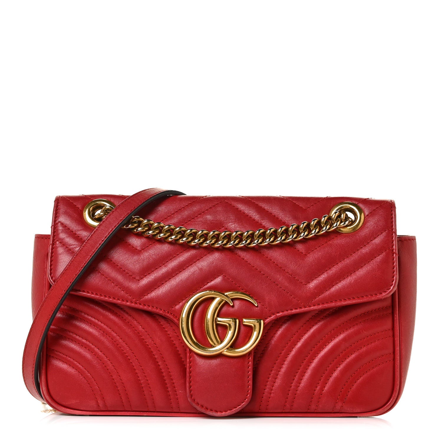 Gucci Calfskin Matelasse Small GG Marmont Shoulder Bag Hibiscus Red 1 of 13