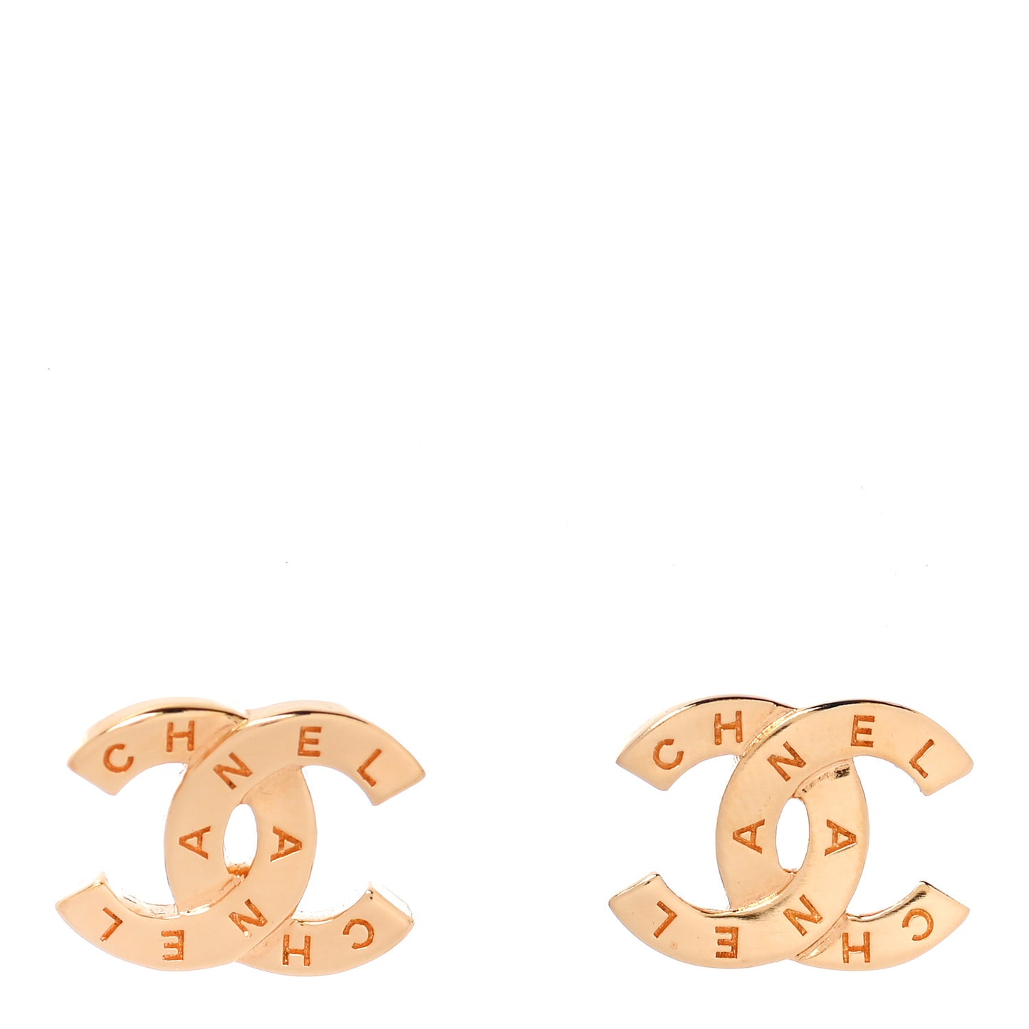 Metal CC Paris Button Stud Earrings Gold