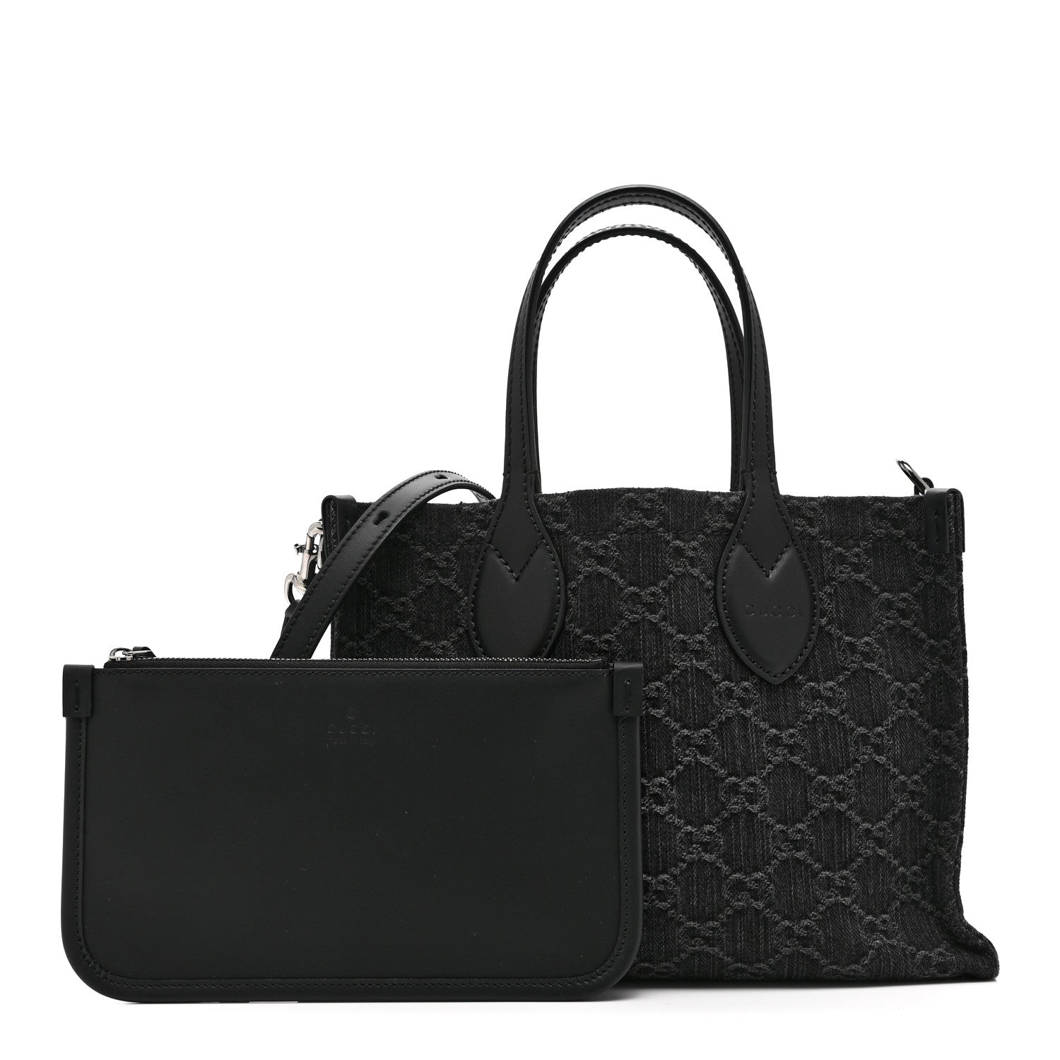 Gucci Denim Ophidia GG Monogram Tote Medium Black Grey 3 of 12