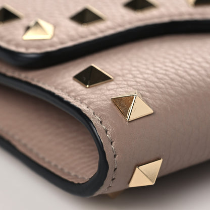 Valentino Garavani Pebbled Calfskin Rockstud Flip Lock Wallet On Chain Poudre 7 of 8