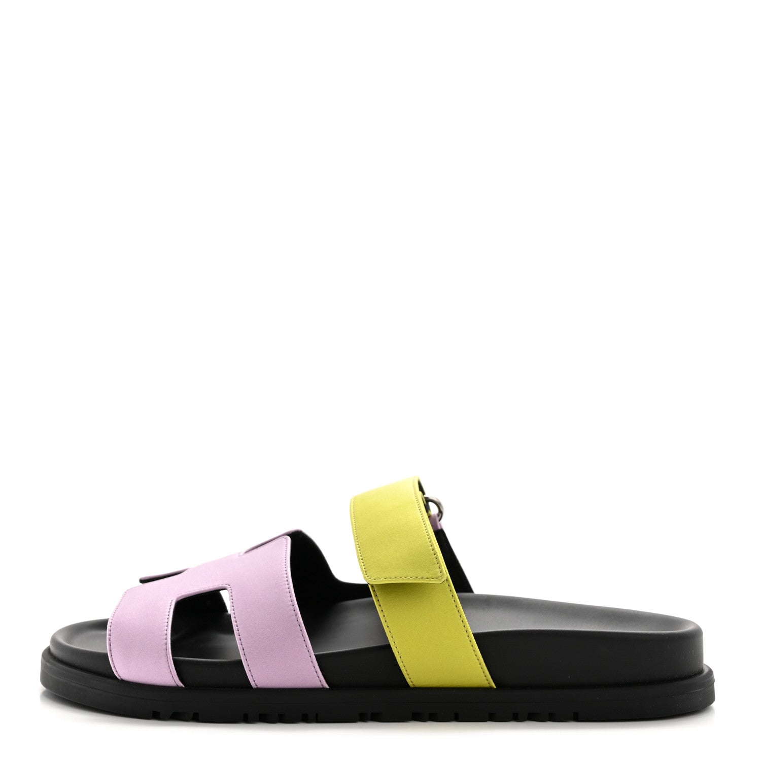 Hermes Satin Womens Chypre Sandals 38 Violet Petale Vert lime 1 of 9