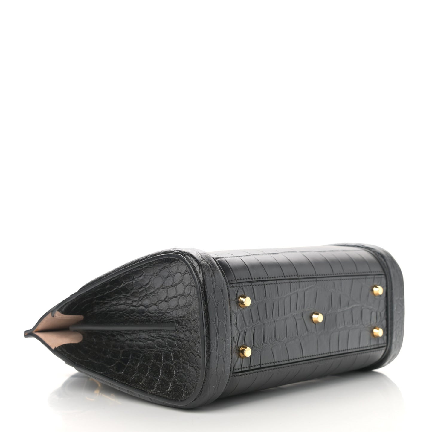 Calfskin Crocodile Embossed Small Heroine 30 Black