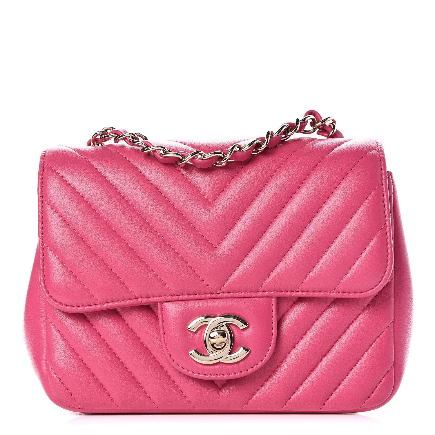 Chanel Lambskin Chevron Quilted Mini Square Flap Fuchsia 1 of 10