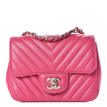 Chanel Lambskin Chevron Quilted Mini Square Flap Fuchsia 1 of 10