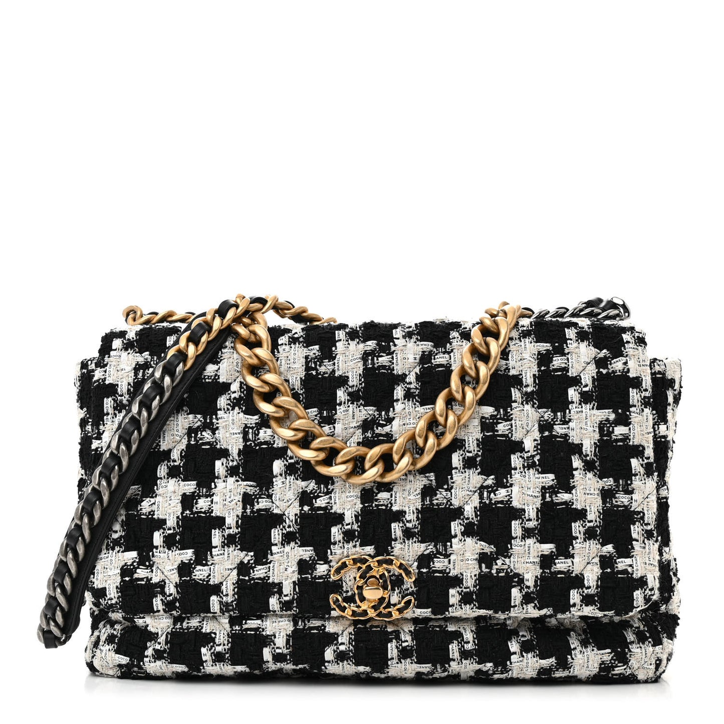 Tweed Quilted Maxi Chanel 19 Flap Black Ecru White