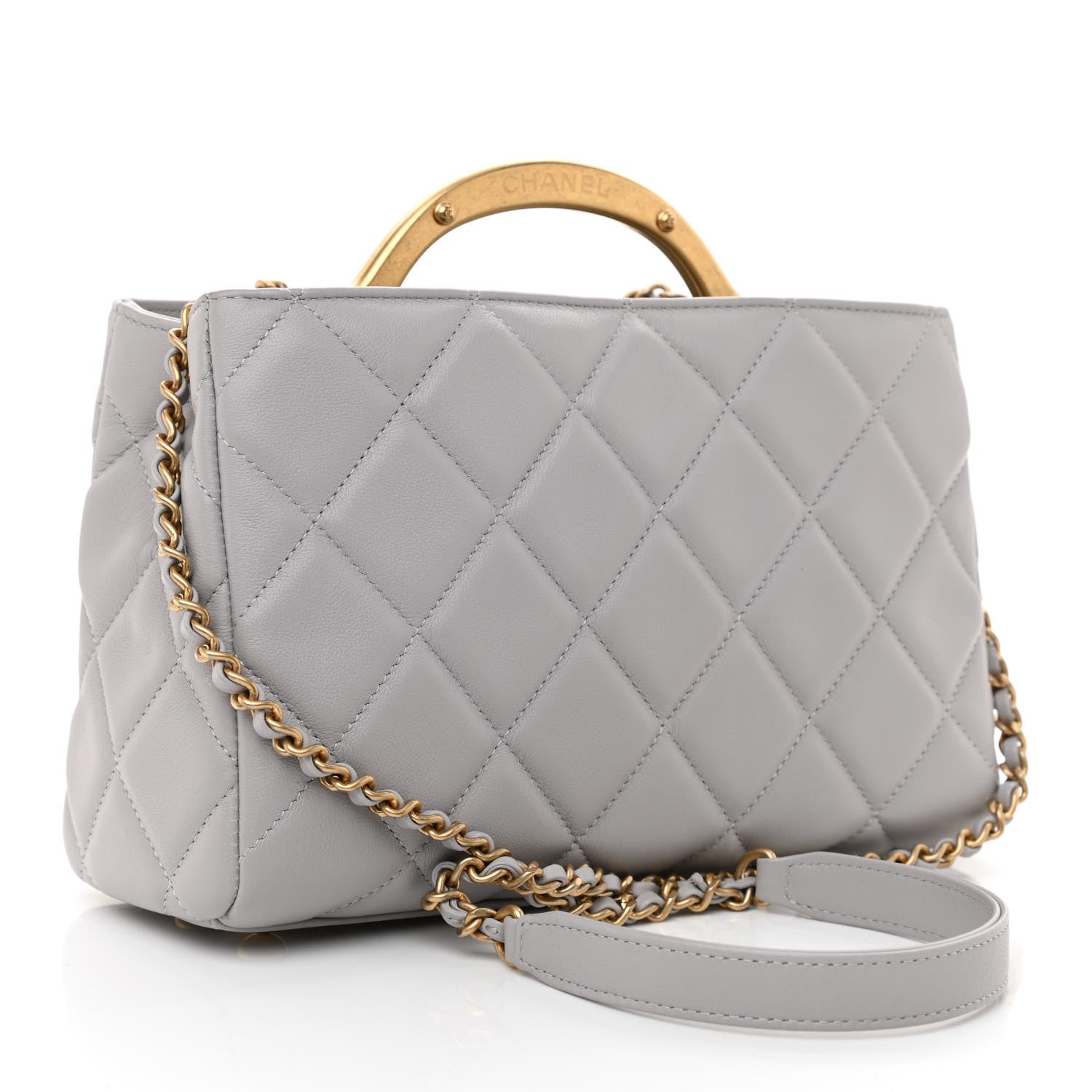 Chanel Calfskin Quilted Lady Handle Clutch Tote Grey 3 of 11