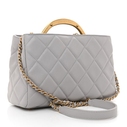 Chanel Calfskin Quilted Lady Handle Clutch Tote Grey 3 of 11