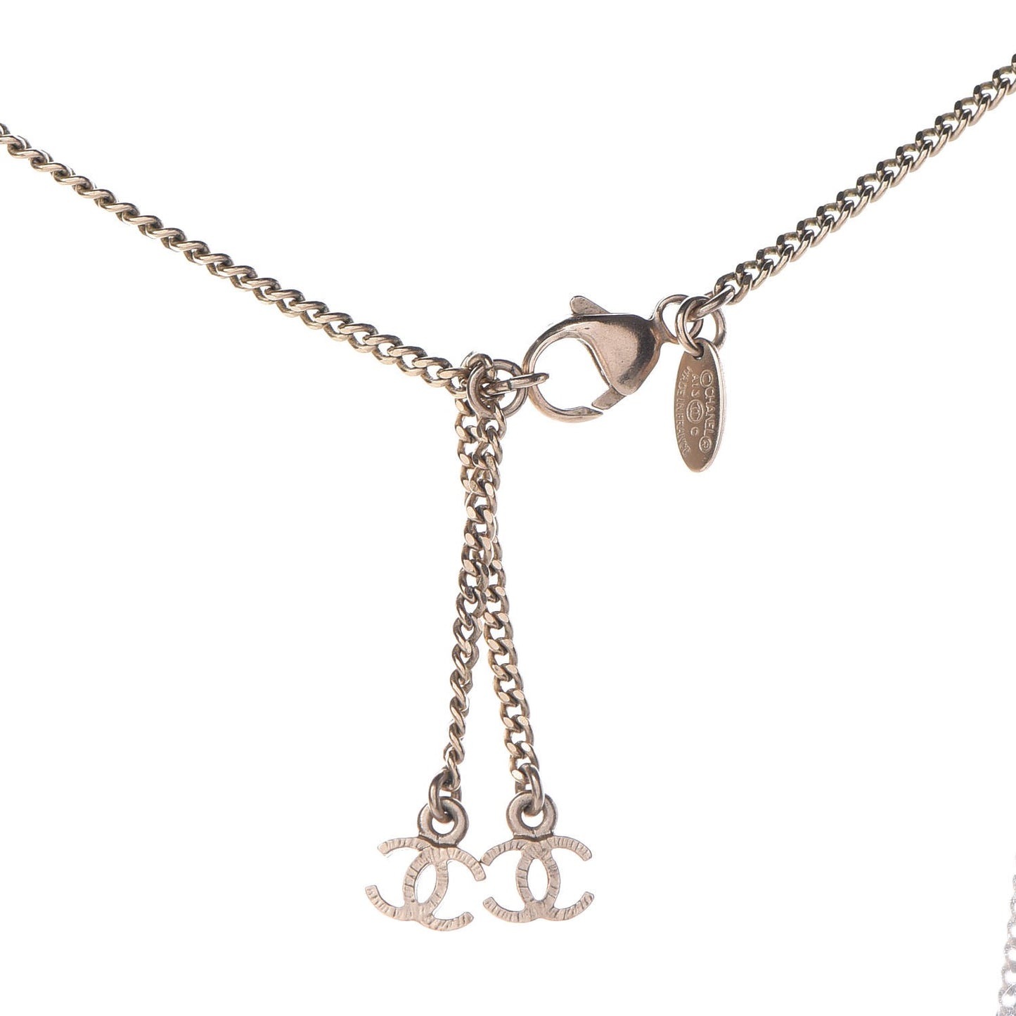Enamel Crystal CC Camellia Pendant Necklace Beige Gold