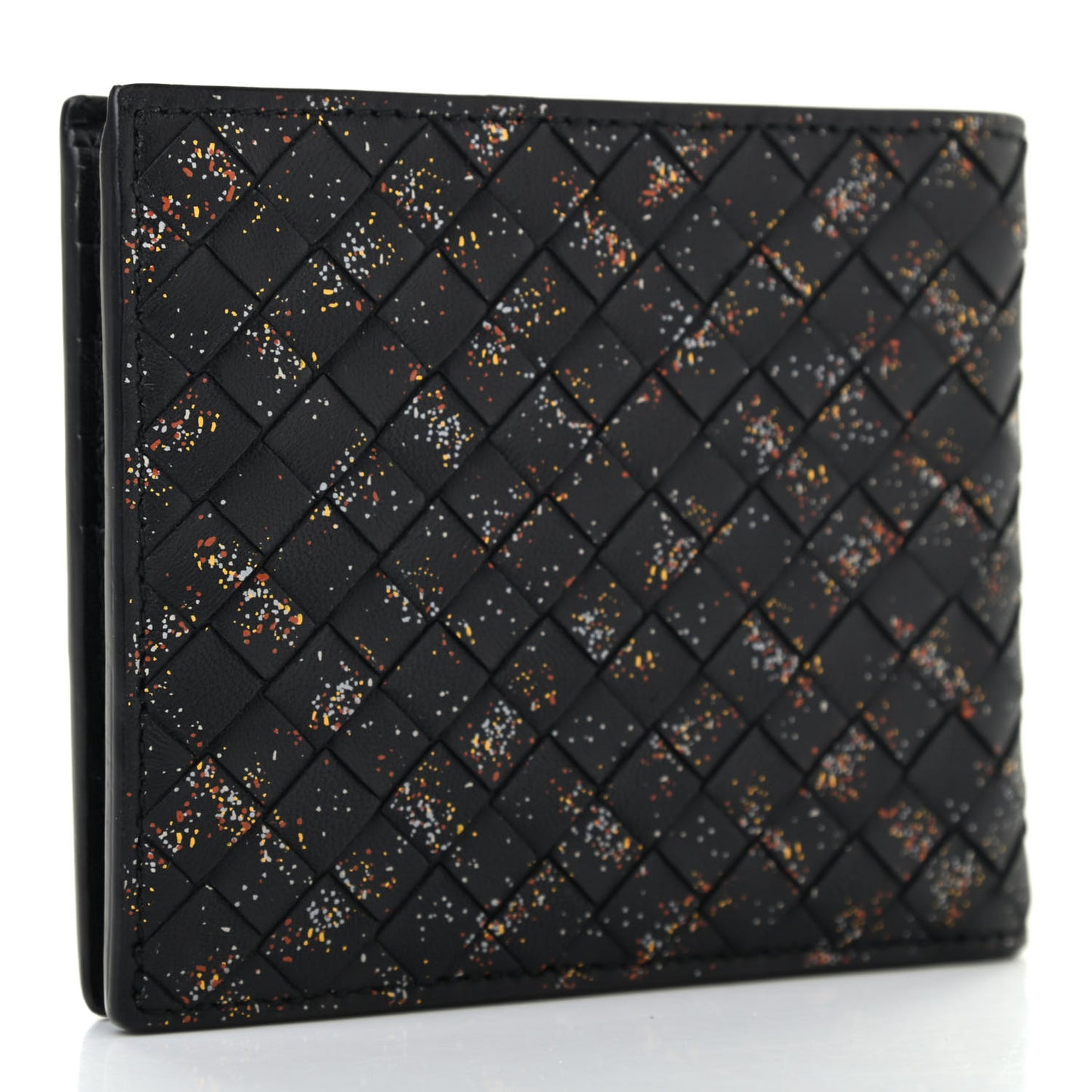 Nappa Intrecciato Paint Splatter Print Bi-Fold Wallet Black