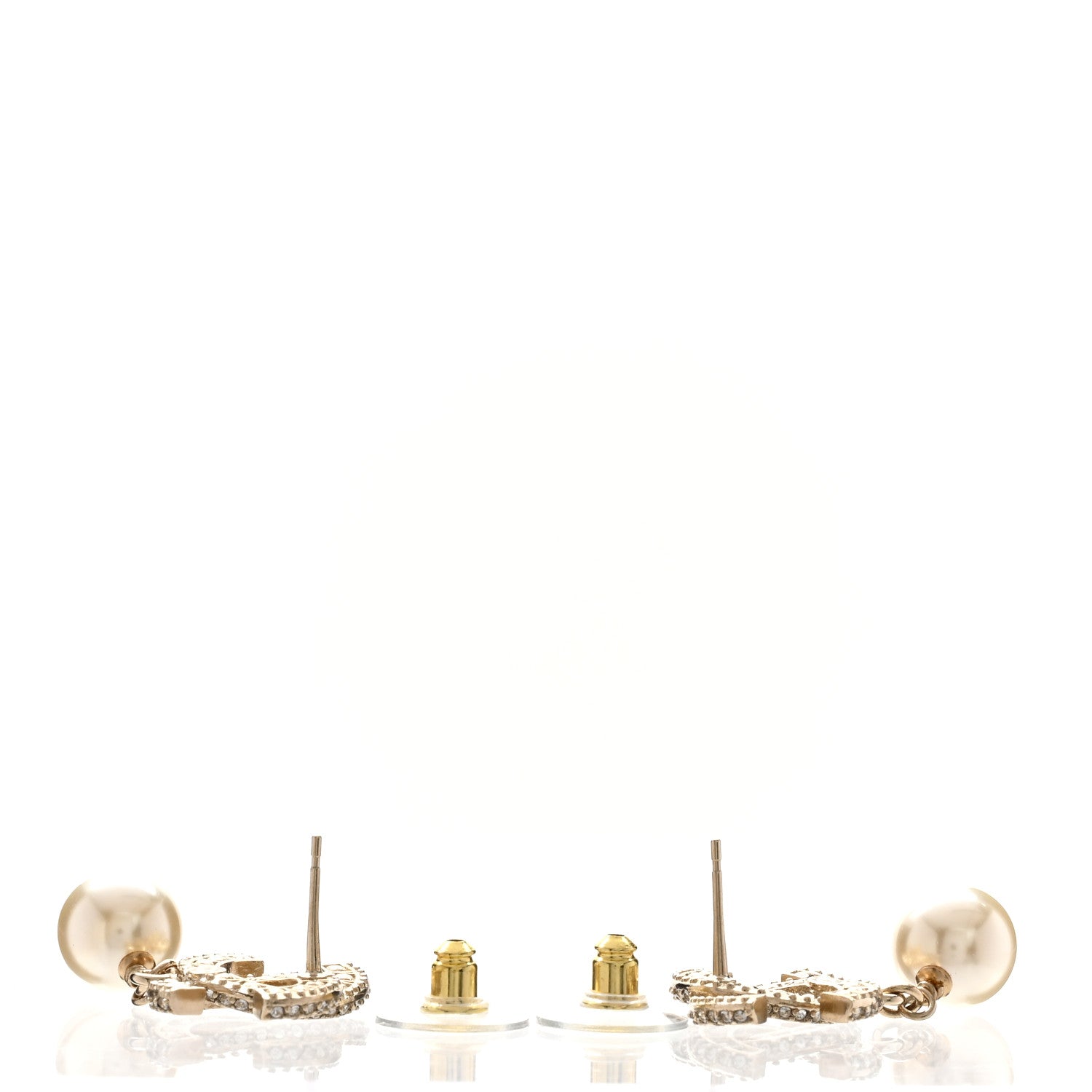 Chanel Crystal Timeless CC Pearl Drop Earrings Light Gold 3 of 5