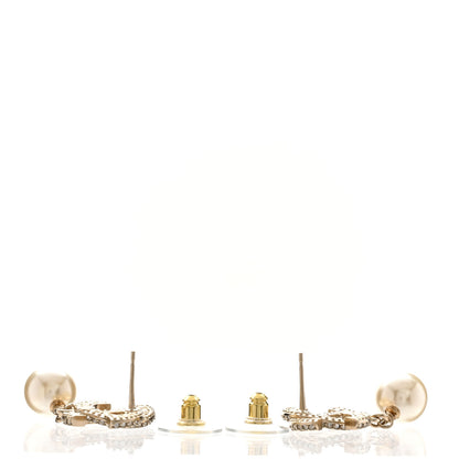 Chanel Crystal Timeless CC Pearl Drop Earrings Light Gold 3 of 5