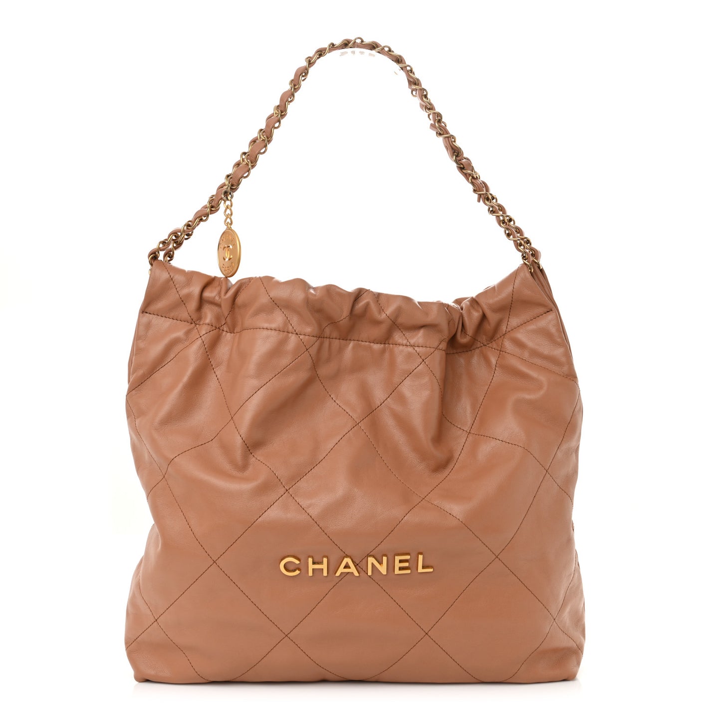 Shiny Calfskin Quilted Chanel 22 Camel