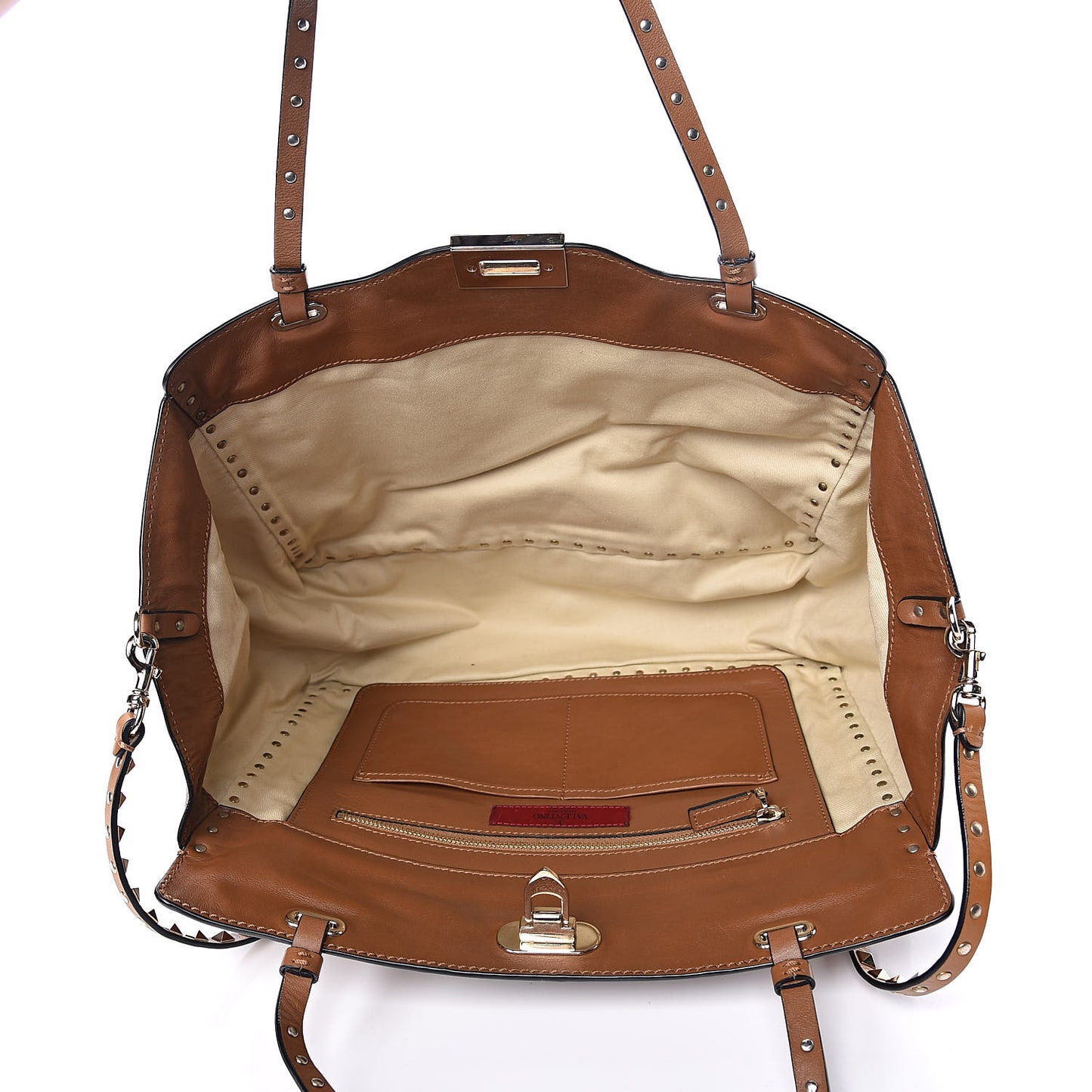 Vitello Medium Rockstud Tote Camel