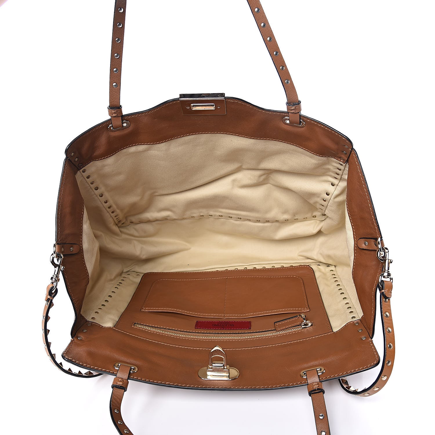 Valentino Garavani Vitello Medium Rockstud Tote Camel 5 of 10