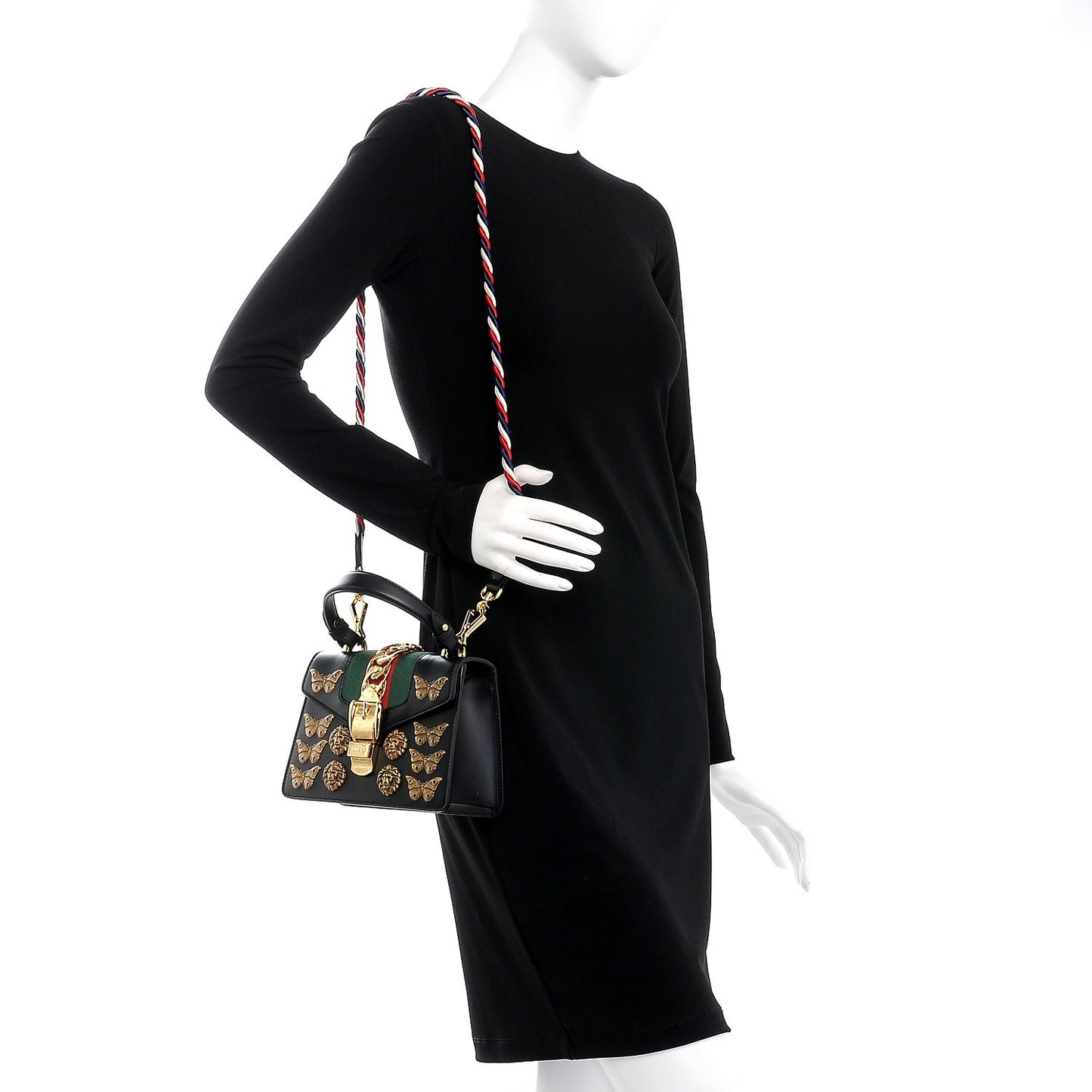 Calfskin Animal Studs Mini Sylvie Top Handle Bag Black