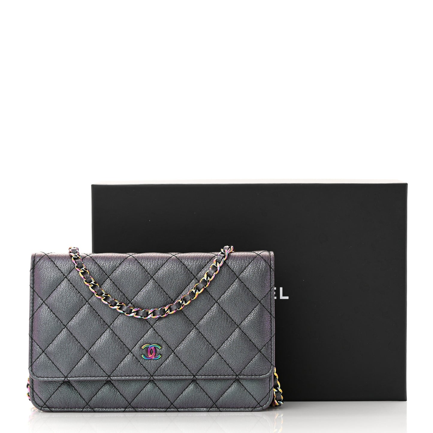 Iridescent Goatskin Quilted Wallet On Chain WOC Purple