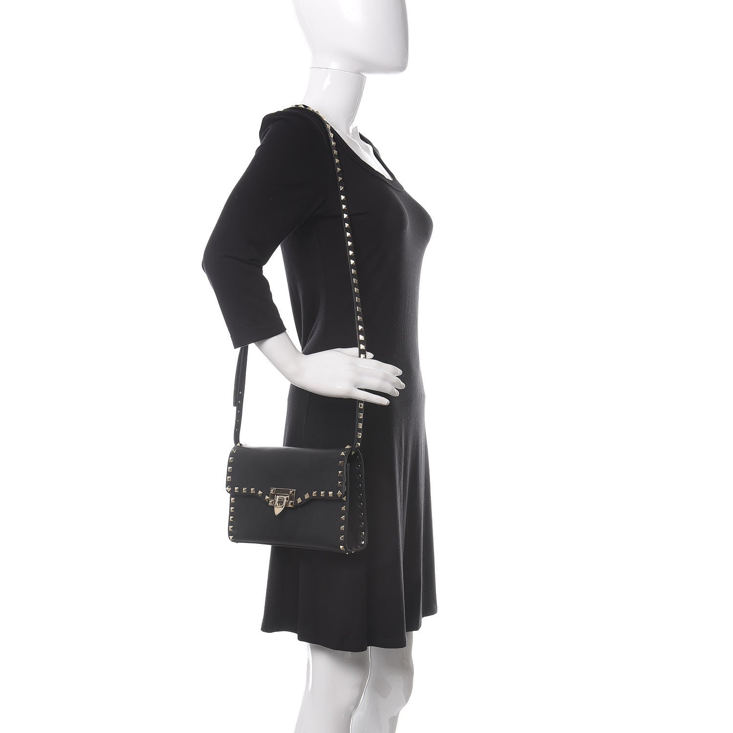 Valentino Garavani Vitello Medium Rockstud Flip Lock Crossbody Bag Black 2 of 13