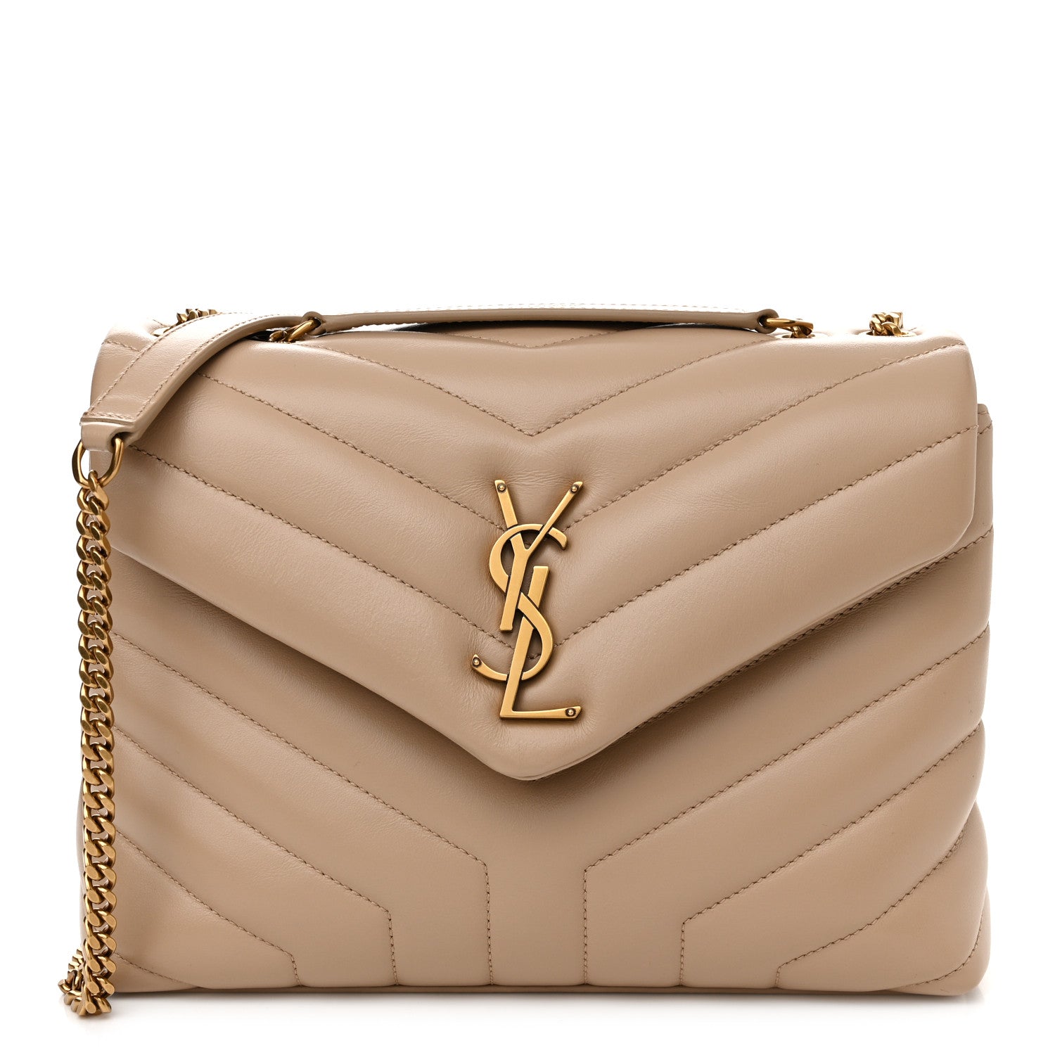 Saint Laurent Calfskin Y Quilted Monogram Small Loulou Chain Satchel Dark Beige 1 of 11