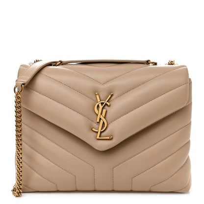 Saint Laurent Calfskin Y Quilted Monogram Small Loulou Chain Satchel Dark Beige 1 of 11