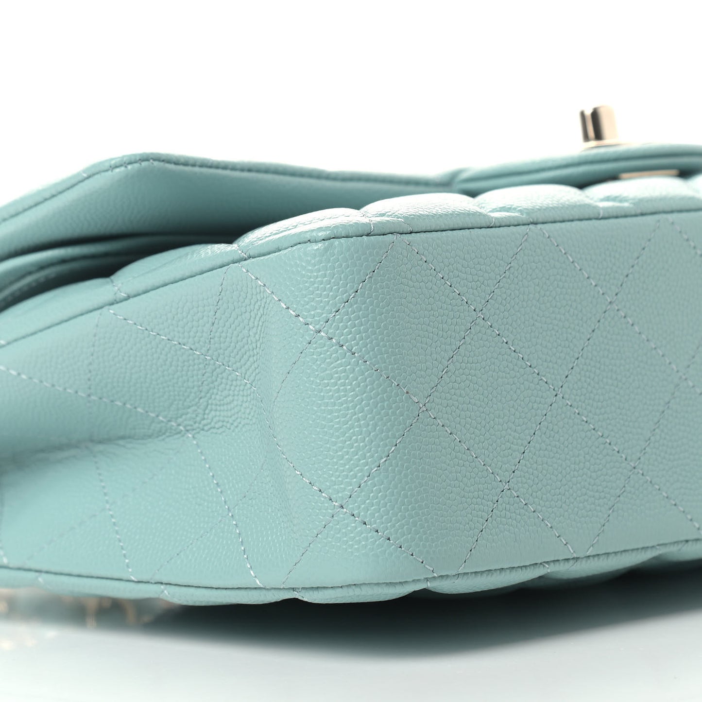 Caviar Quilted Medium Double Flap Light Blue