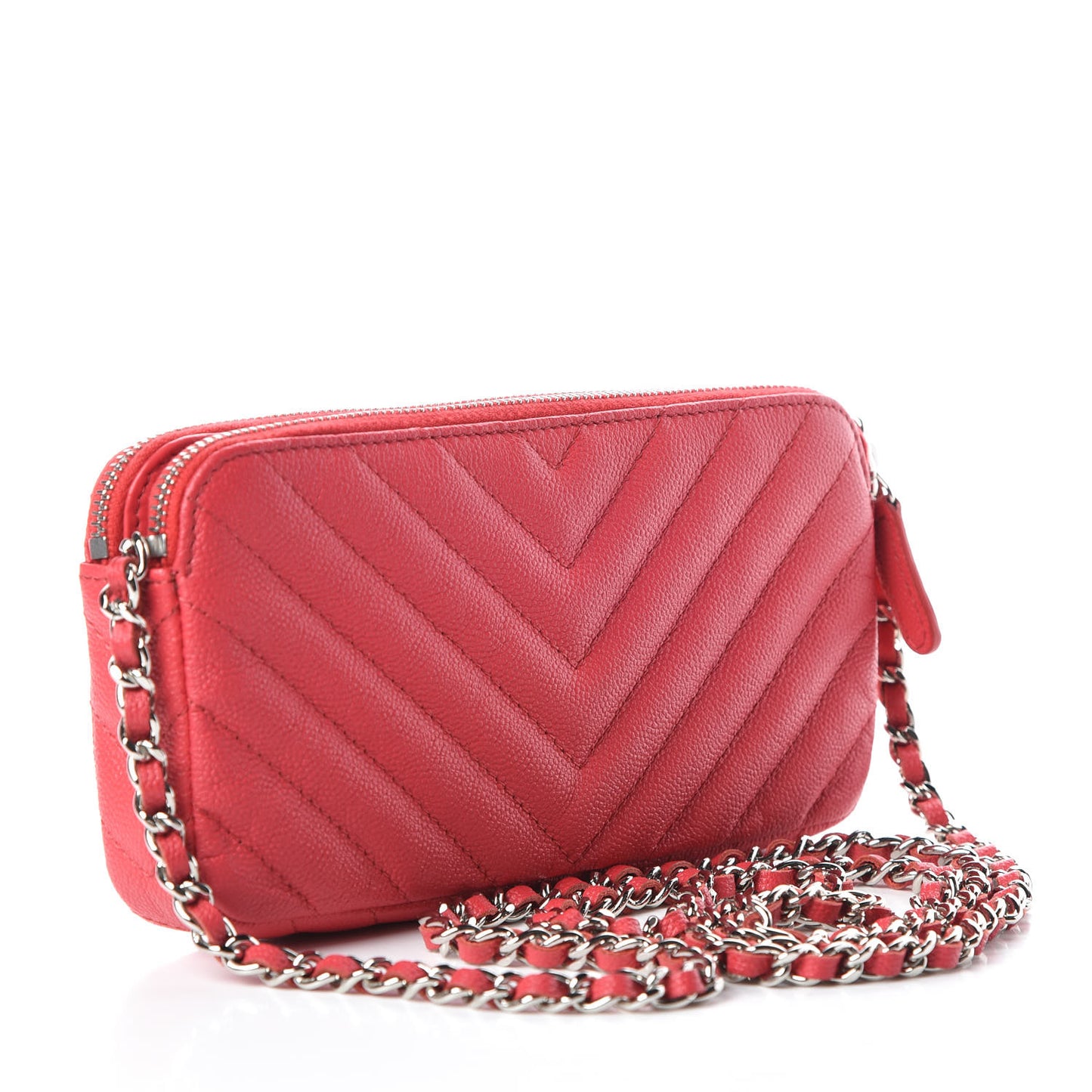 Caviar Chevron Quilted Small Clutch With Chain Light Red