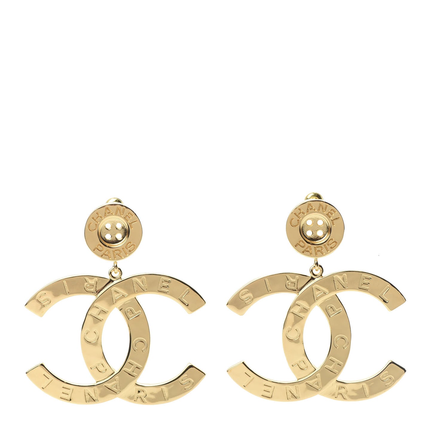 Metal Large Paris Button Earrings Gold