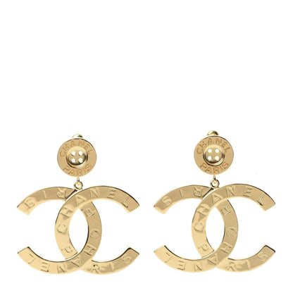 Chanel Metal Large Paris Button Earrings Gold 1 of 5