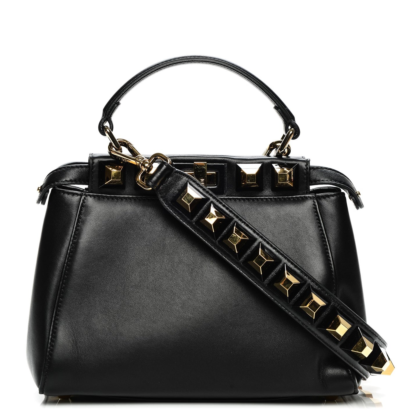 Nappa Studded Mini Peekaboo Iconic Satchel Black
