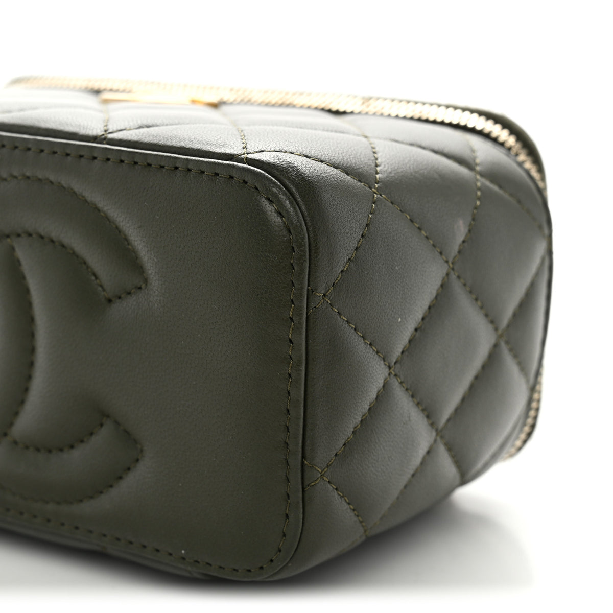 Chanel Lambskin Quilted Metal Small Top Handle Vanity Case With Chain Dark Khaki 10 of 11