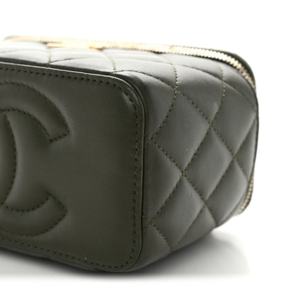 Chanel Lambskin Quilted Metal Small Top Handle Vanity Case With Chain Dark Khaki 10 of 11