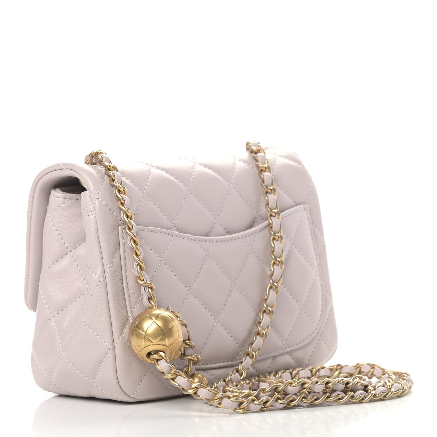 Lambskin Quilted Mini Pearl Crush Flap Light Purple