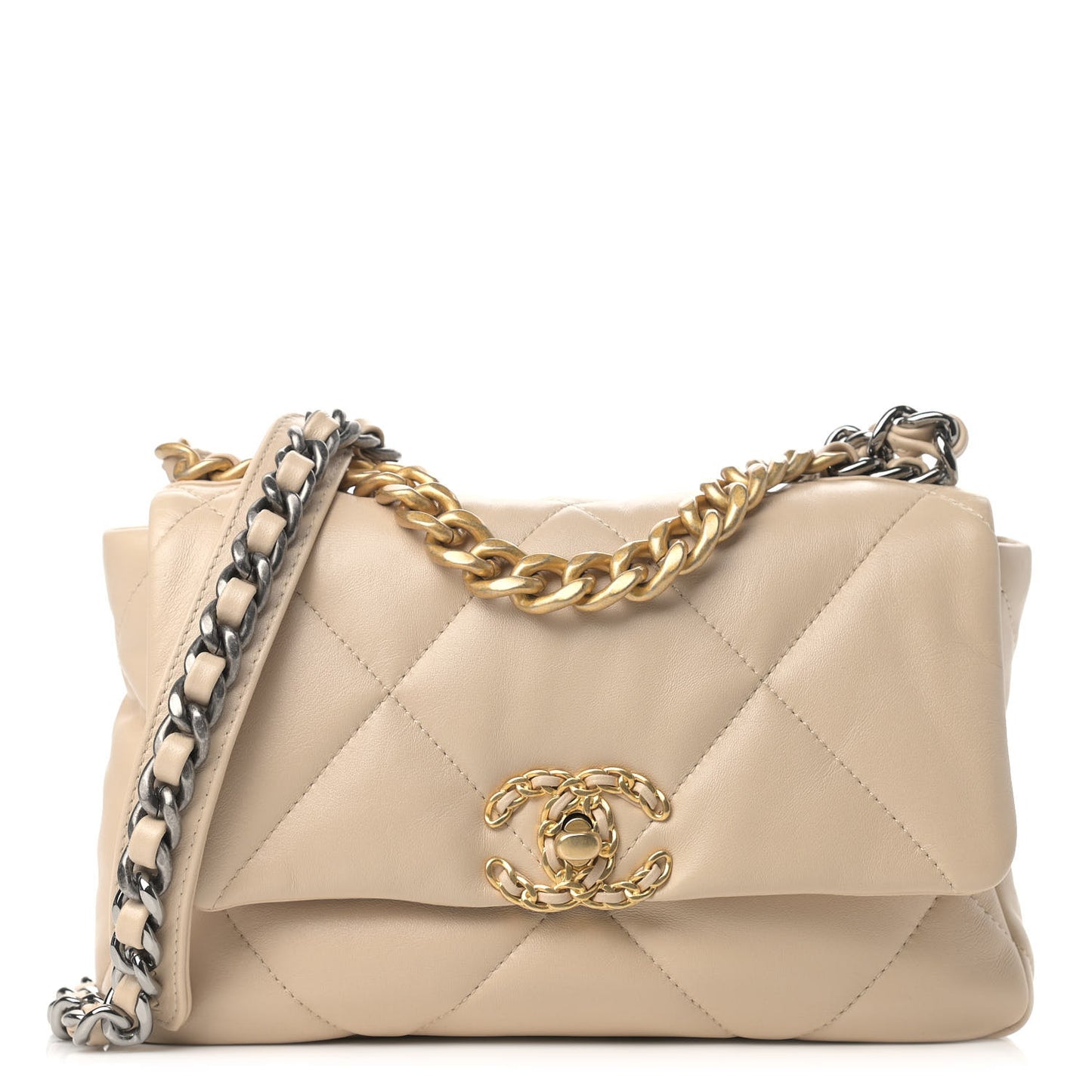 Lambskin Quilted Medium Chanel 19 Flap Beige