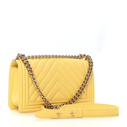 Chanel Caviar Chevron Quilted Medium Boy Flap Yellow 2 of 4