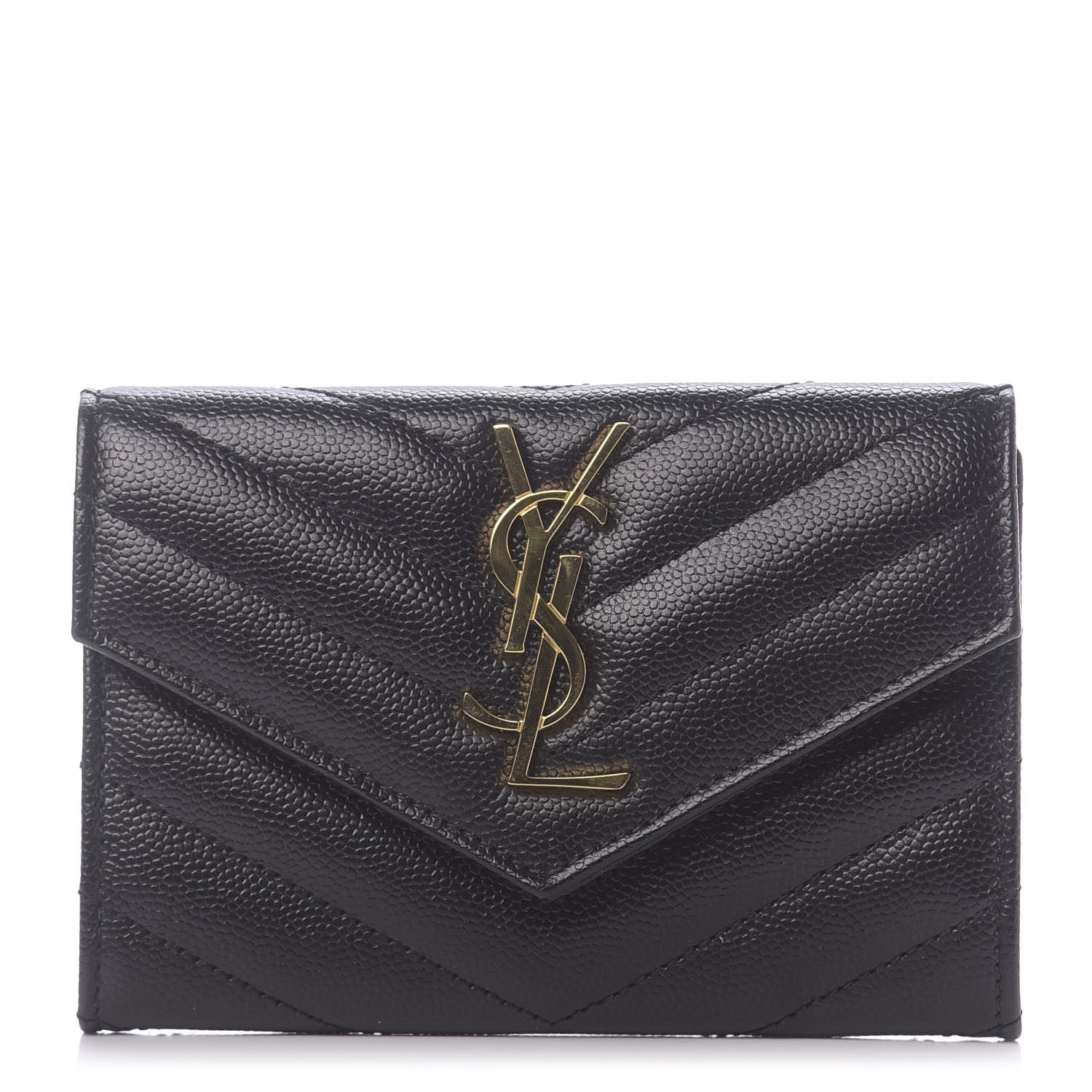 Saint Laurent Grain De Poudre Matelasse Chevron Small Monogram Envelope Wallet Black 1 of 10